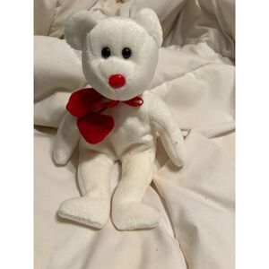 Ty Beanie Baby “Truly” White Valentine Bear – Glitter Plush with Red Hearts